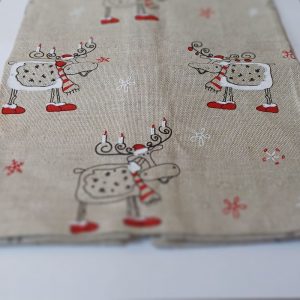 Torchon de Noël en lin, motif rennes.